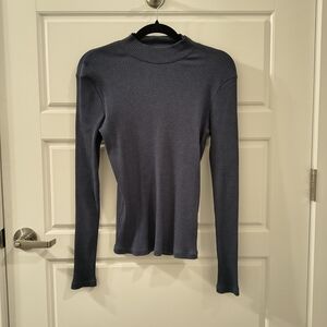 Uniqlo Gray Ribbed High Neck Long Sleeve Top